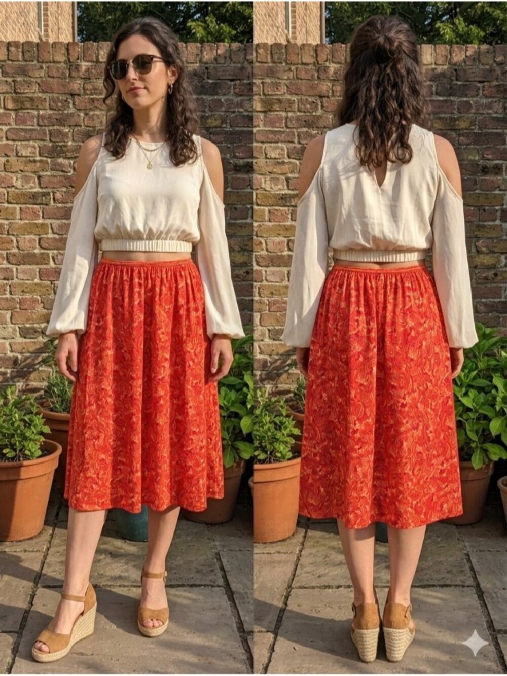 Vtg Giorgio Fiorlini Collection Paisley Floral Midi Skirt Orange Pink Whimsigoth